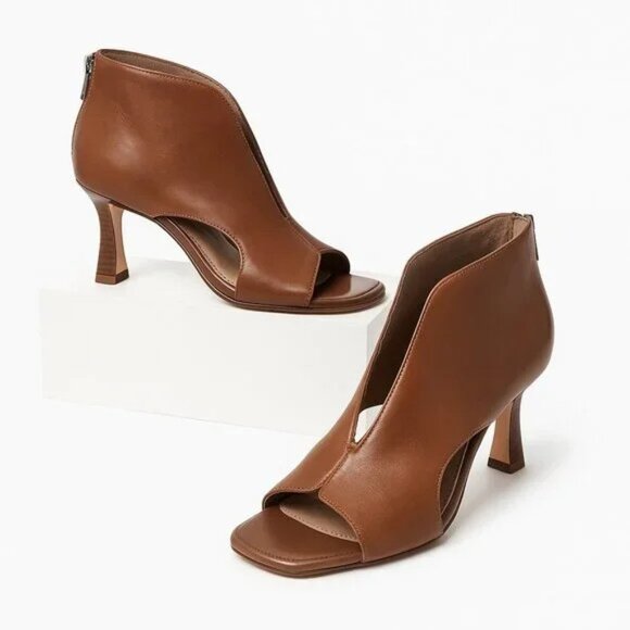 Vince Camuto “Jesilia” Taupe Leather Peep‑Toe Ankle Booties (7 M) Minimalist - Picture 1 of 12